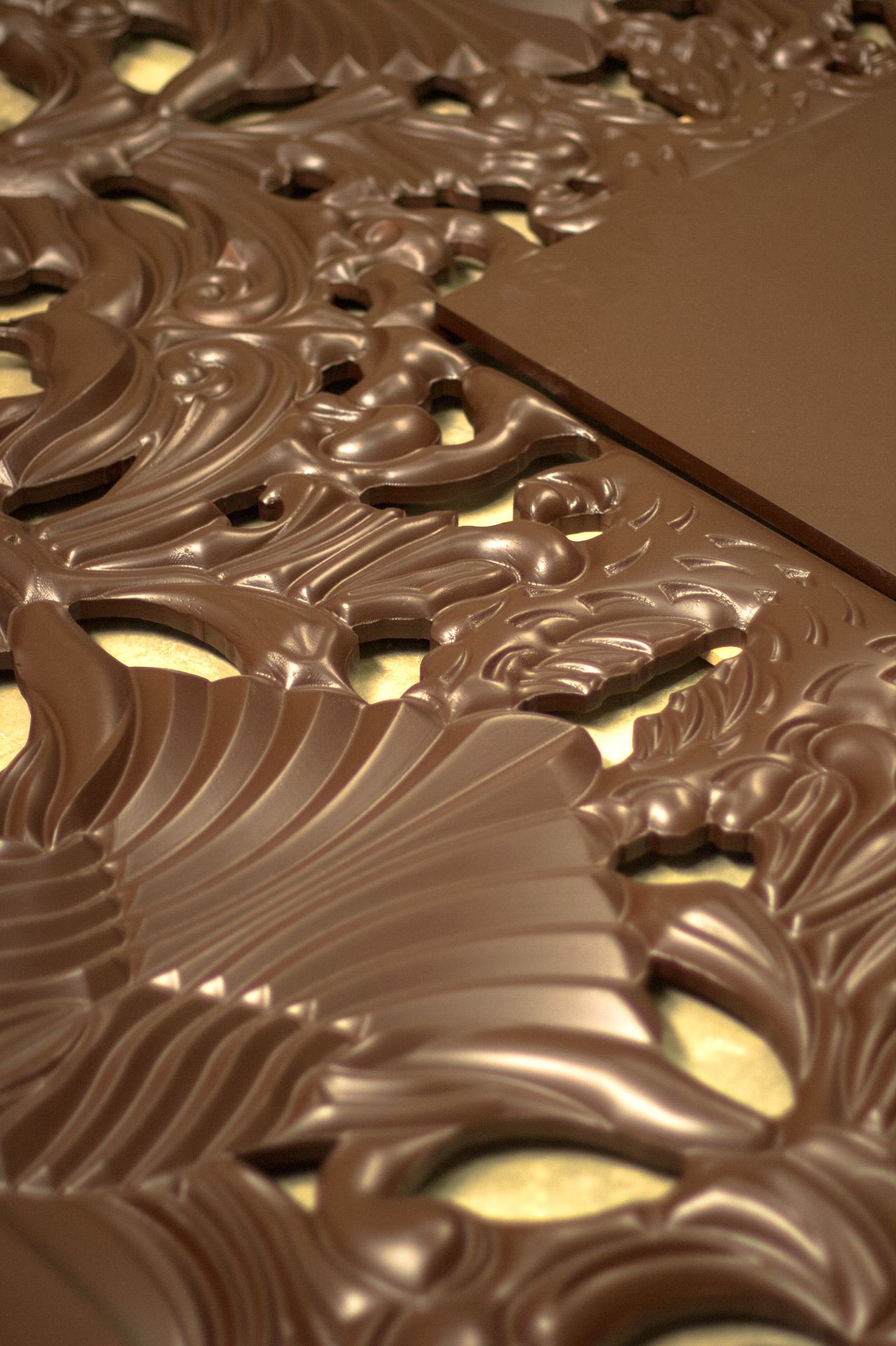 Intricate CNC carved ceiling panel with ornate baroque relief patterns