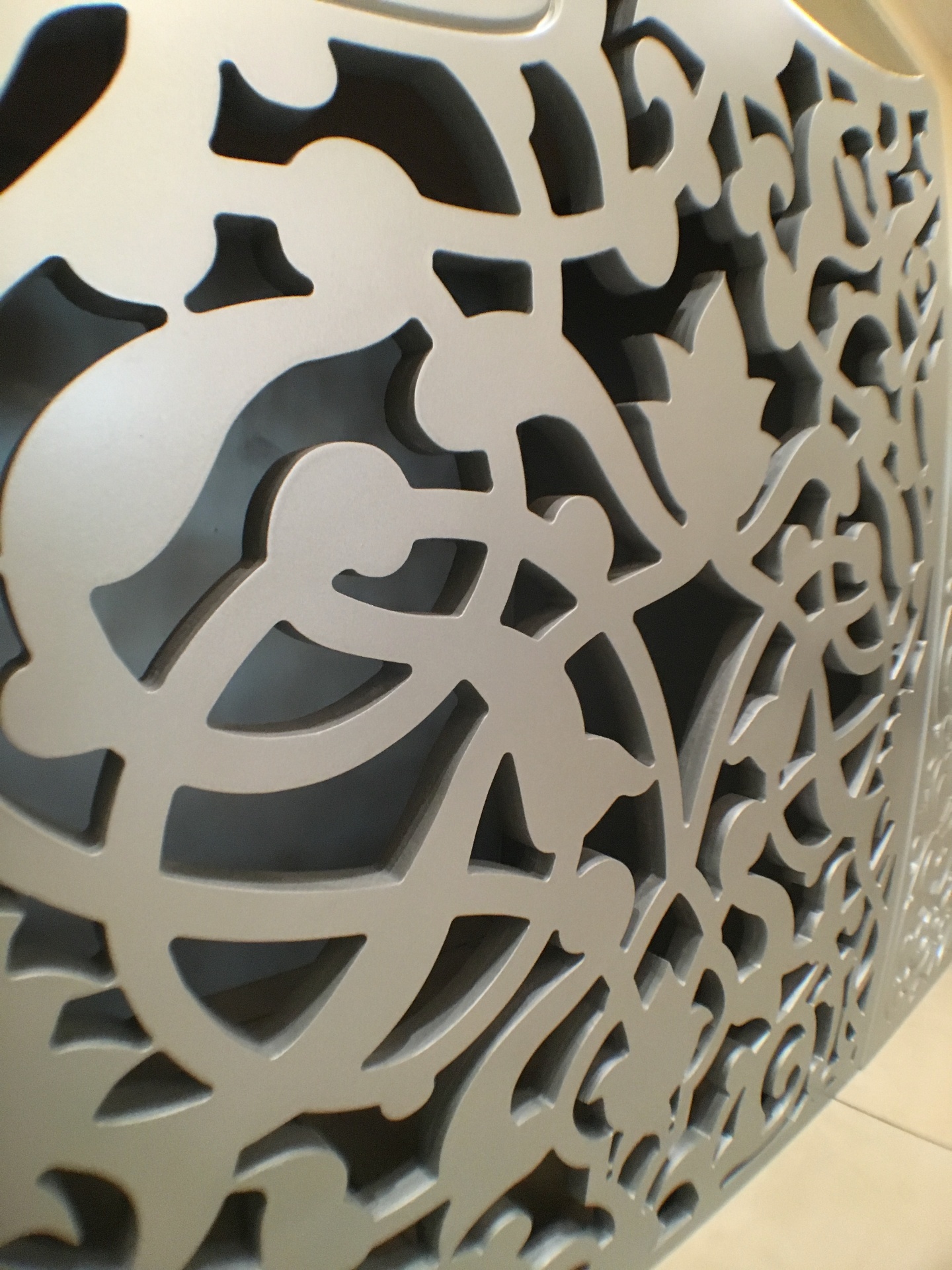 Modern CNC cut decorative panel with large floral arabesque pattern