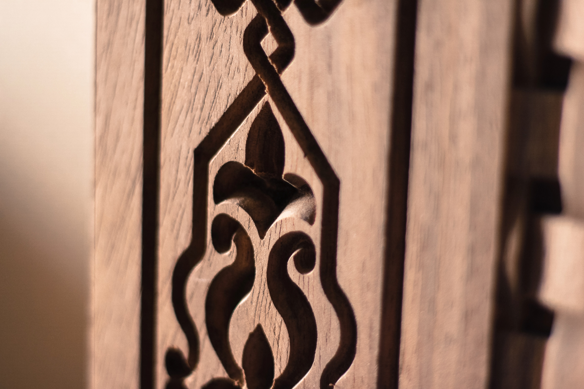 CNC carved wooden door architrave with traditional floral motifs