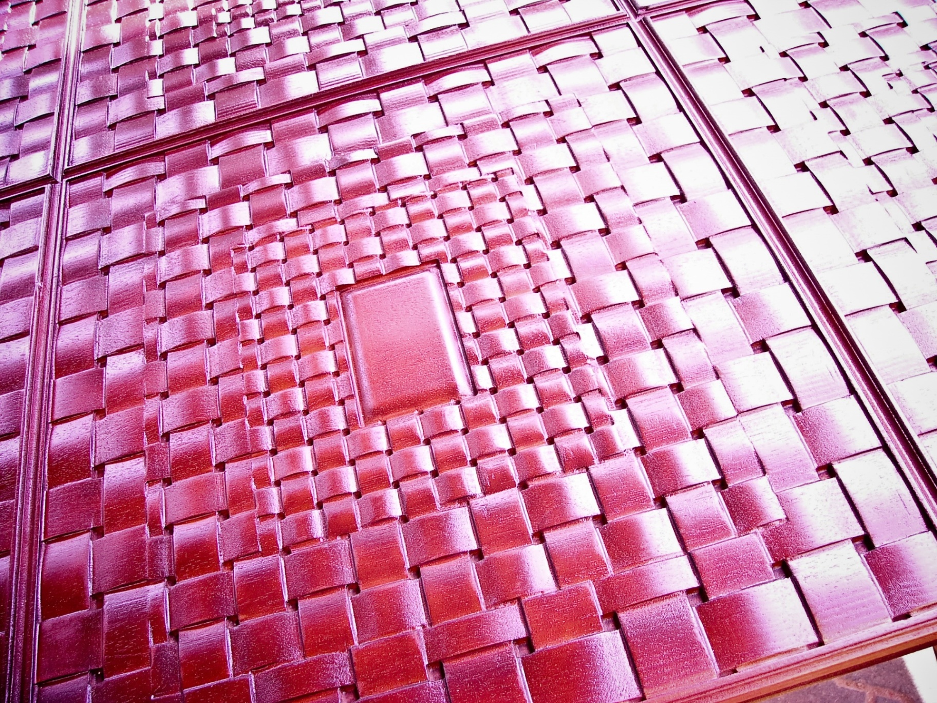 CNC carved 3D woven basket pattern wall panel with rich burgundy finish